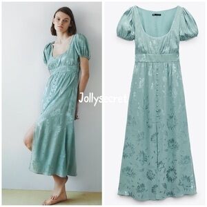 Zara jacquard blue midi dress size M